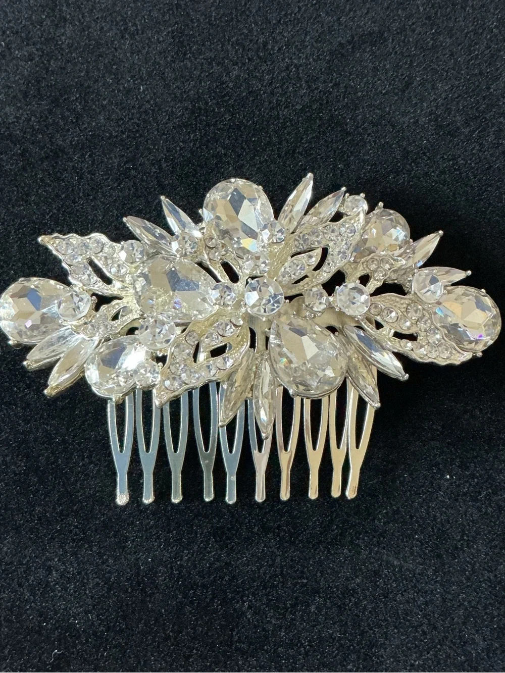 Clear Rhinestone Cluster Vintage Style Silver Tone Statement Hair Comb